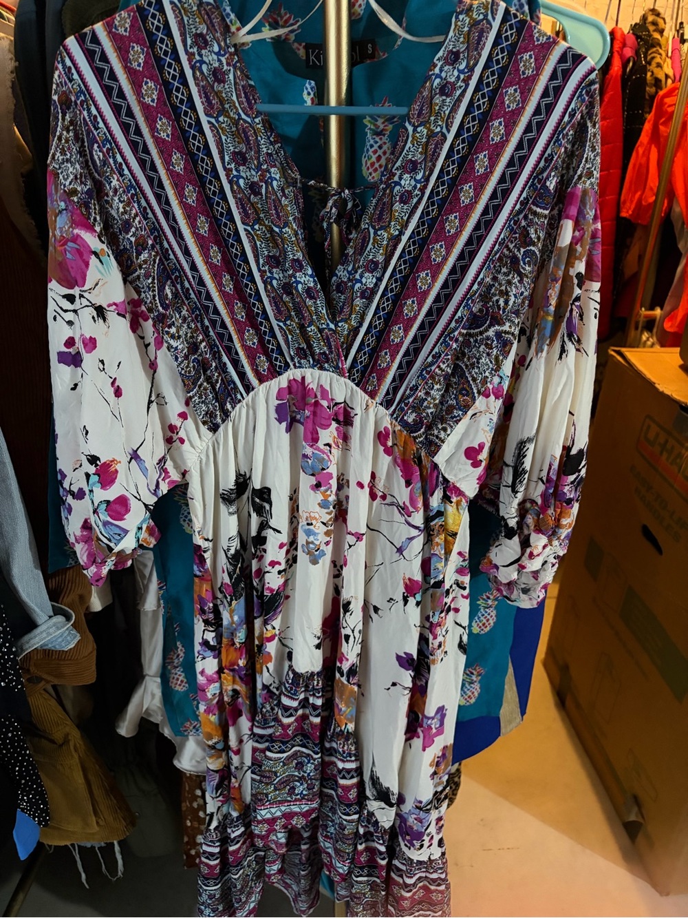 Umgee White Tunic with Purple, Pink & Orange Floral